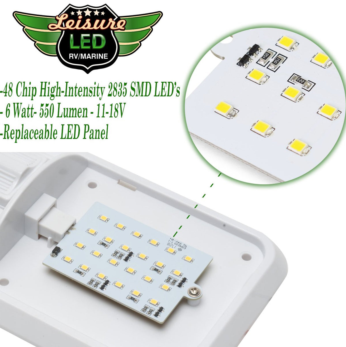 Leisure LED installed in RV ceiling showing improved cabin illumination benefit