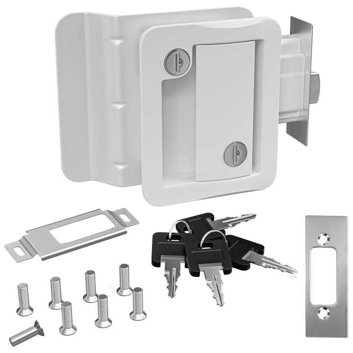 Leisure Locks front assembly in white showing secure entry and clean fit