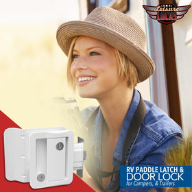 Leisure Locks on RV exterior lifestyle shot showing improved security and style
