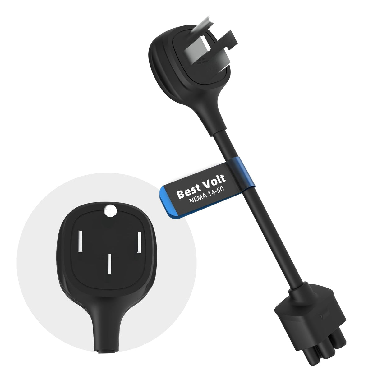 Leisure Stay front view adapter showing plug face and secure fit benefit