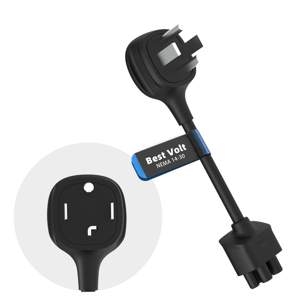 Leisure Stay adapter front view showing plug shape and clear fit benefit