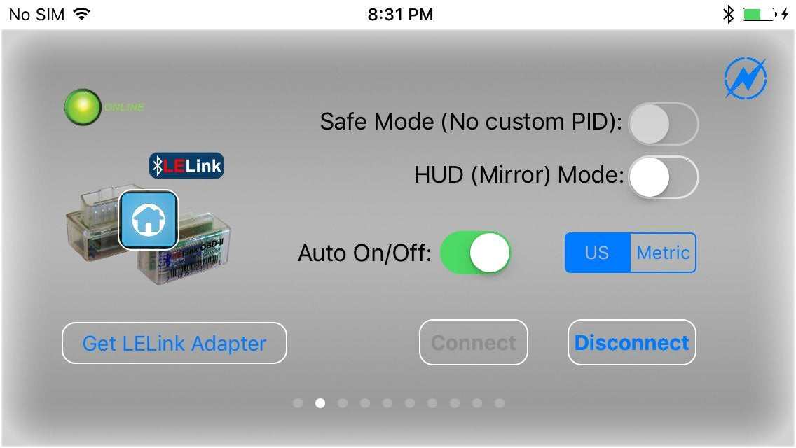 LELink paired with iPhone displaying live engine data in an app