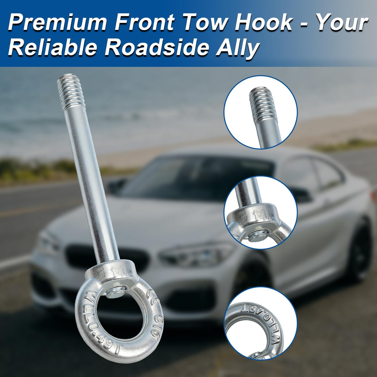 LENGSHIKEJI tow hook installed on BMW bumper demonstrating correct fit