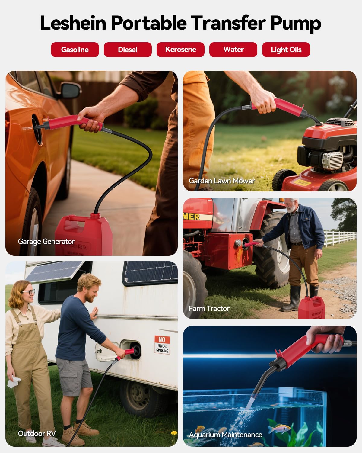 Leshein pump on campsite refueling a generator for reliable outdoor power
