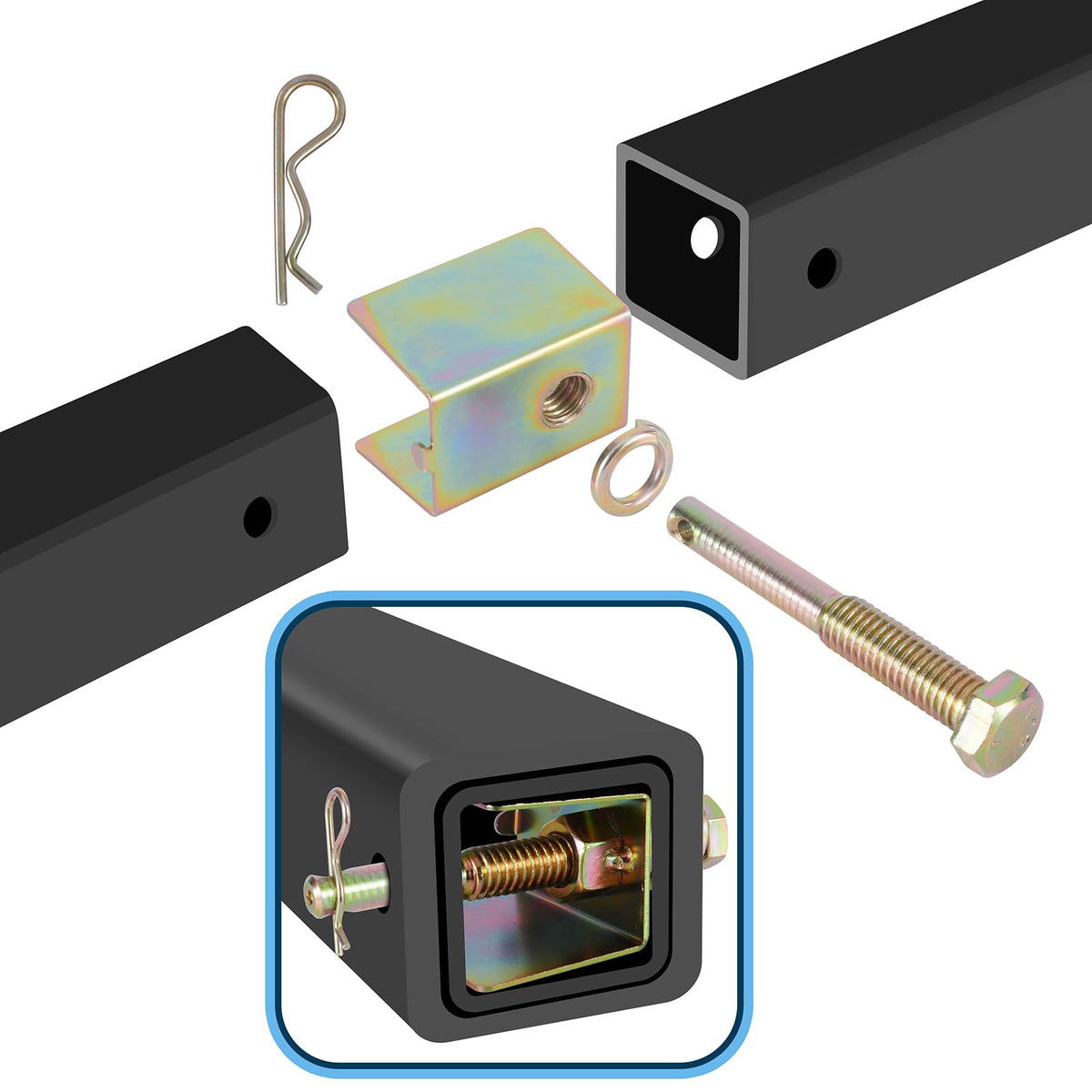 LETSYEE threaded bolt and hitch pin showing reliable fastening benefit