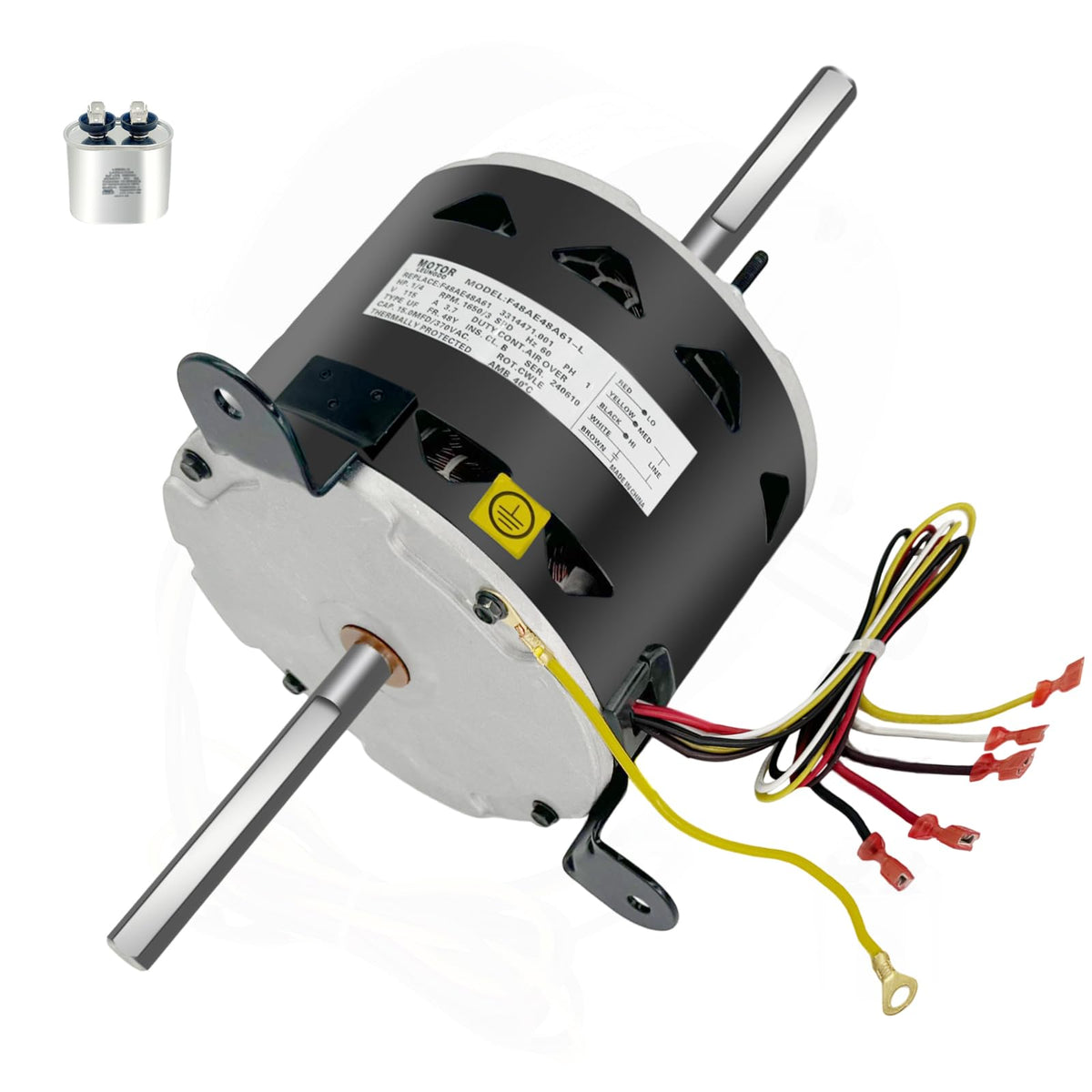 LEUNGOO fan motor front view showing mounting flange and balanced rotor for reliable airflow