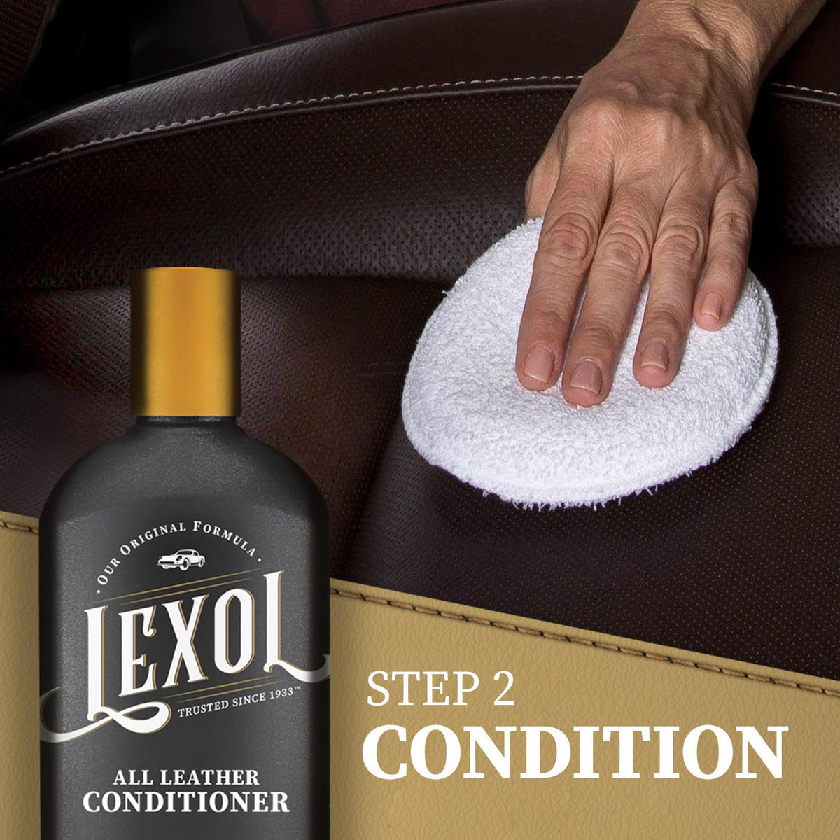 Two Lexol applicator sponges with bottles, ready for quick, even application