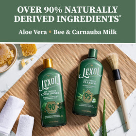 Lexol conditioner bottle detail showing Bee and Carnauba Milk for nourishment
