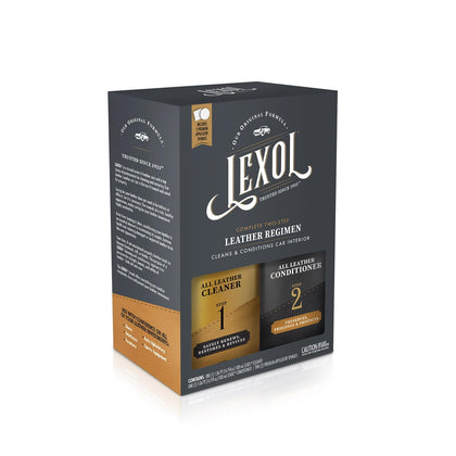 Lexol front packaging showing both 16 oz bottles and kit contents for reliable care