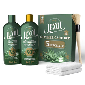 Lexol front packaging showing complete five-piece kit and eco-friendly benefit