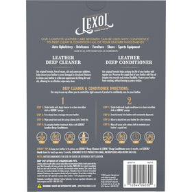 Lexol 16 oz bottle next to a hand for size comparison and usage context