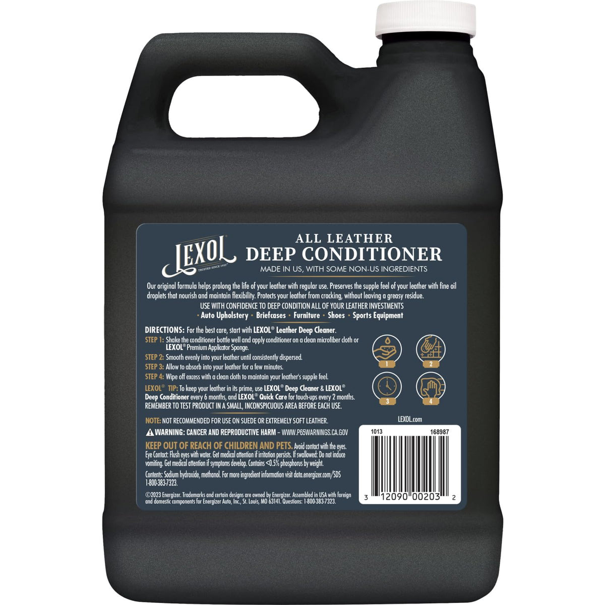 Hand holding Lexol bottle to show scale, convenient volume benefit