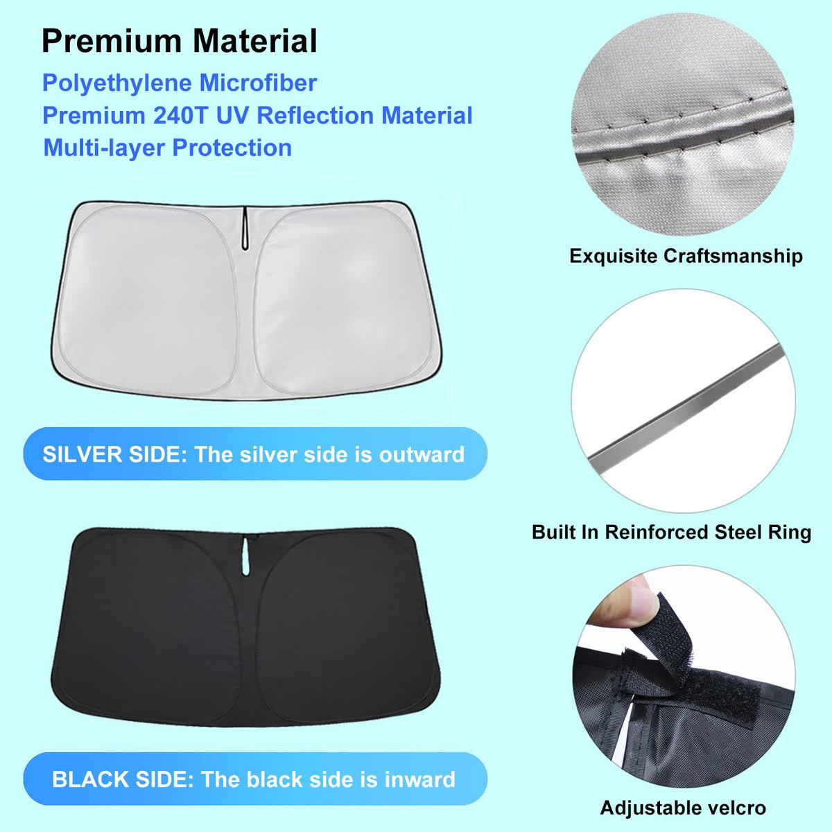 Lezcoan folded sun shade in storage bag for compact convenience