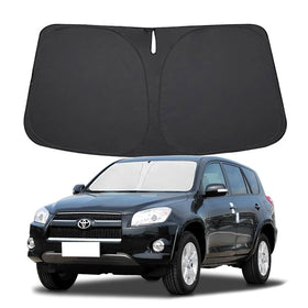Lezcoan front view of custom-fit RAV4 sun shade protecting windshield
