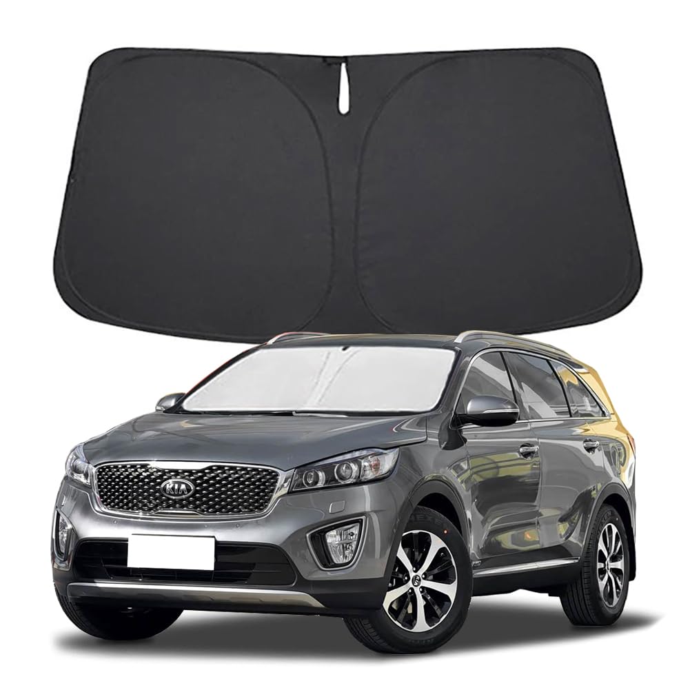 Lezcoan front windshield shade on Kia Sorento showing precise fit and sun protection
