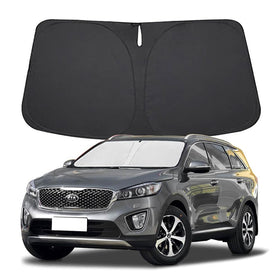 Lezcoan front windshield shade on Kia Sorento showing precise fit and sun protection