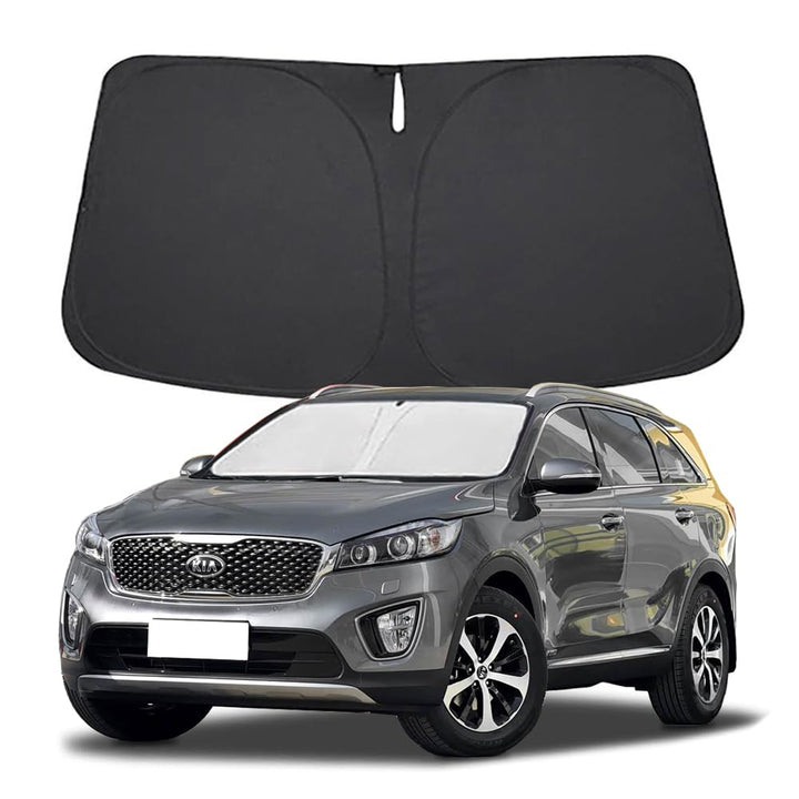 Lezcoan front windshield shade on Kia Sorento showing precise fit and sun protection