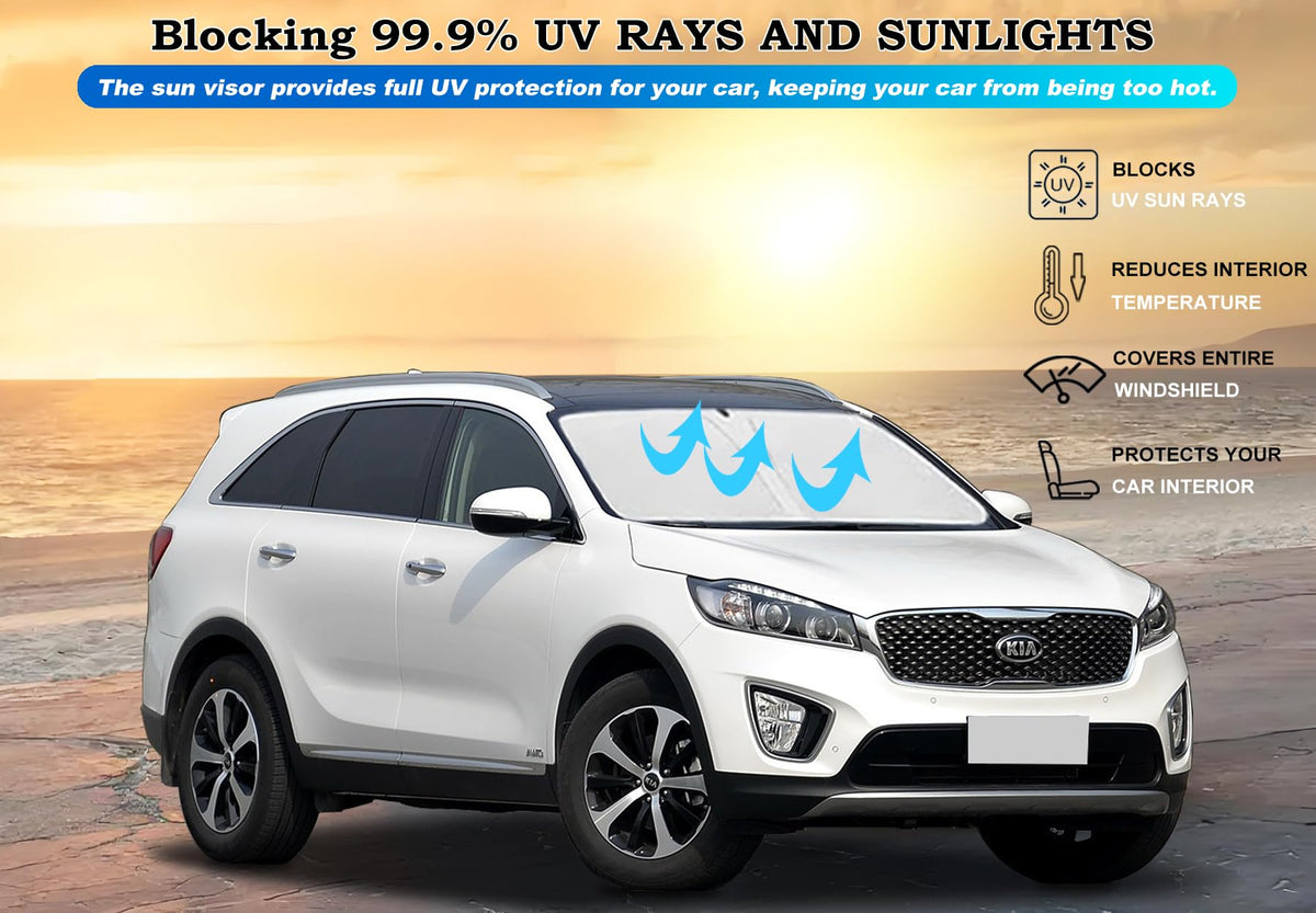 Lezcoan shade installed in Kia Sorento interior demonstrating cooler cabin comfort