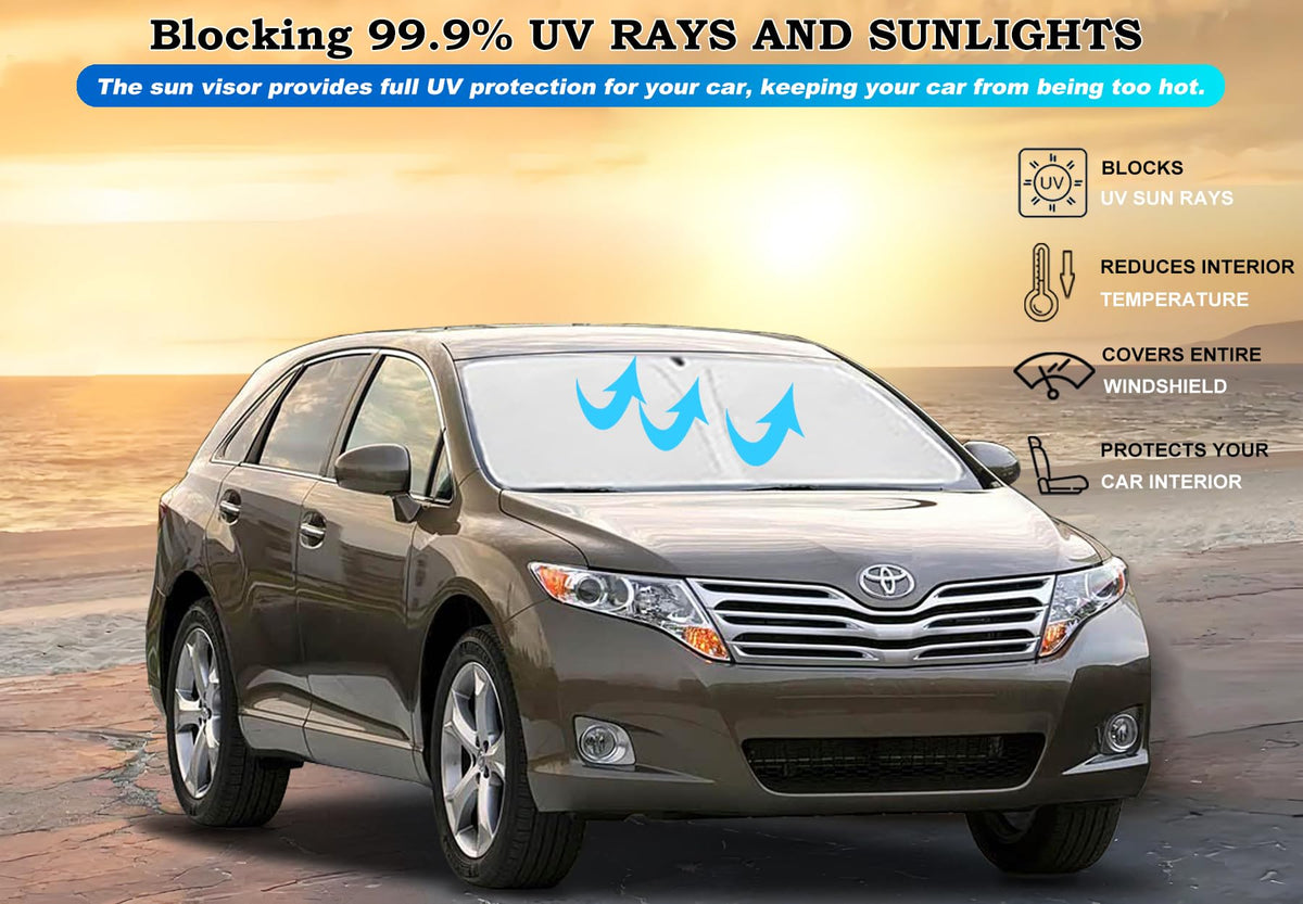 Lezcoan shade being placed inside Venza windshield demonstrating quick installation