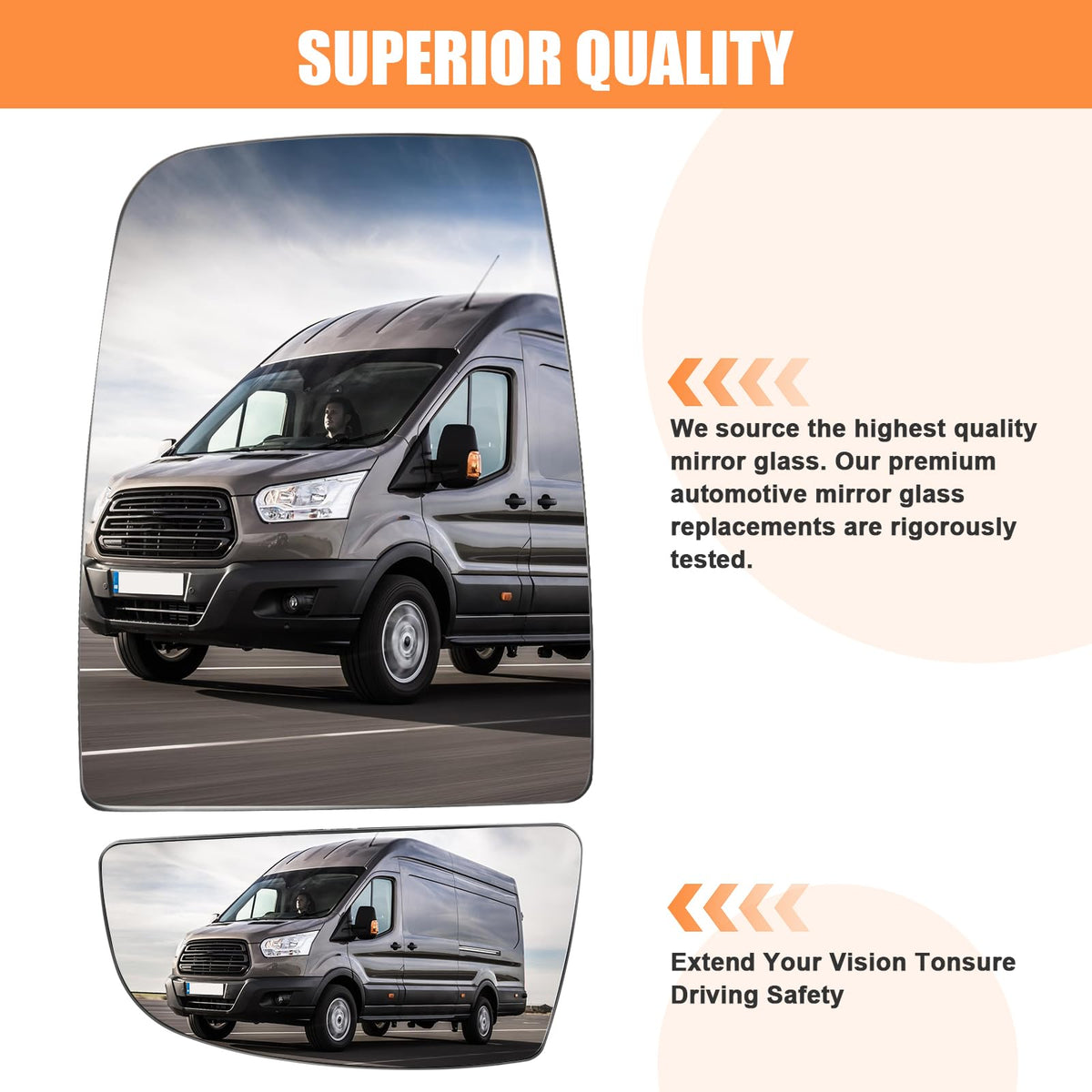LHCDQSKCW mirrors installed on Ford Transit showing restored visibility benefit