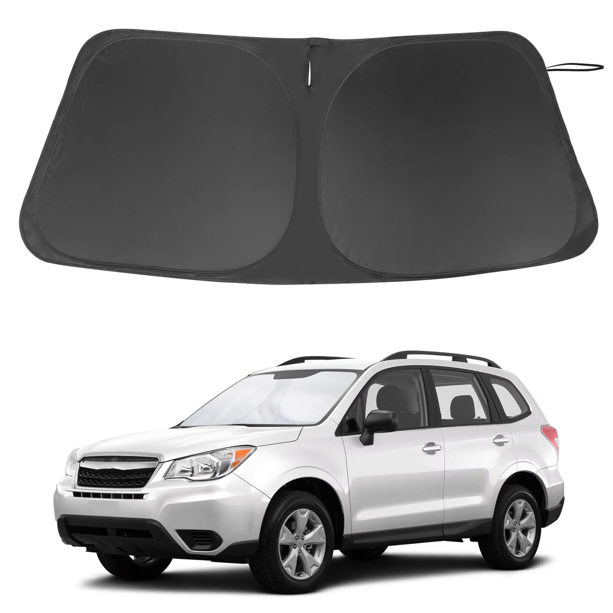 LHFLIVE front view of shade on Forester showing secure fit and sun protection