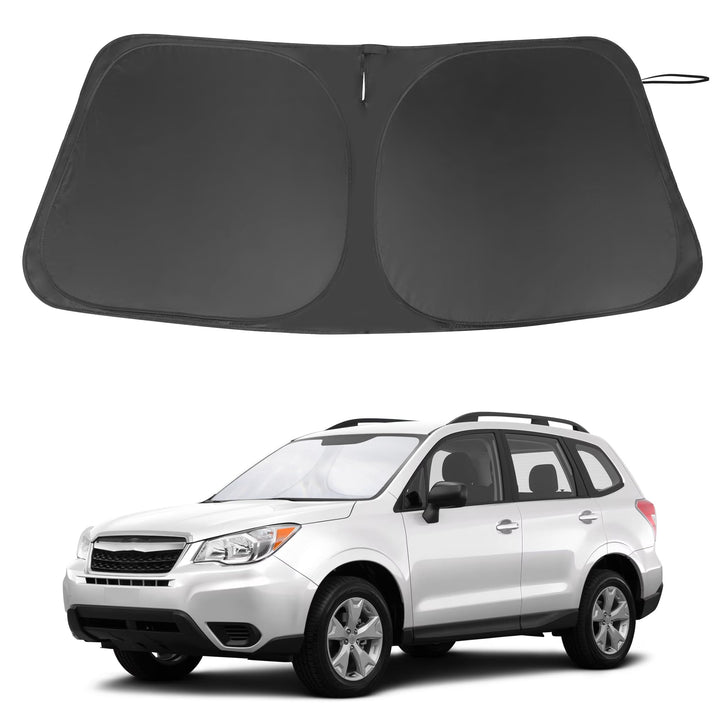 LHFLIVE front view of shade on Forester showing secure fit and sun protection
