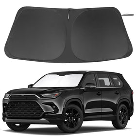 LHFLIVE front view of sun shade showing exact Grand Highlander fit and windshield coverage