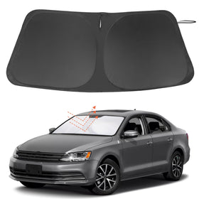 LHFLIVE front packaging showing Jetta-specific sun shade protecting windshield