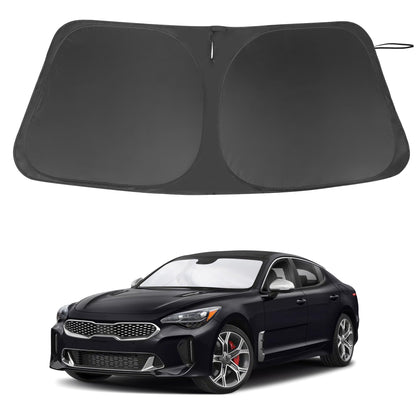LHFLIVE front view of sun shade showing perfect Kia Stinger fit and protection
