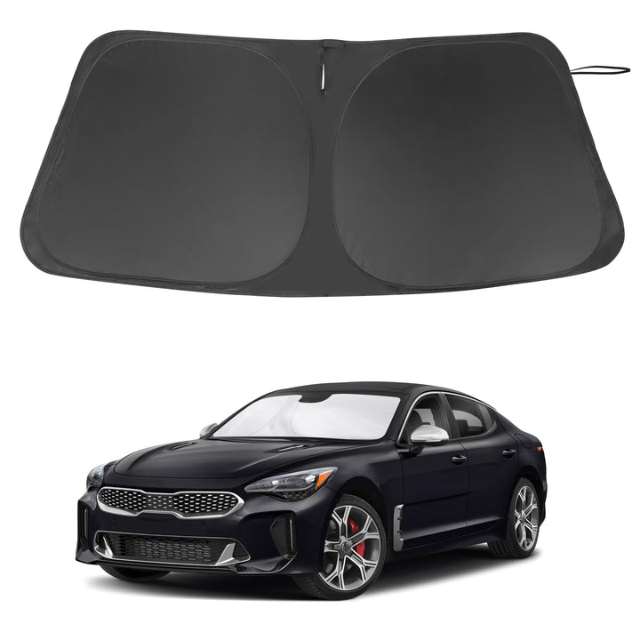 LHFLIVE front view of sun shade showing perfect Kia Stinger fit and protection