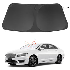 LHFLIVE front view of sun shade packaging showing fit for Lincoln MKZ