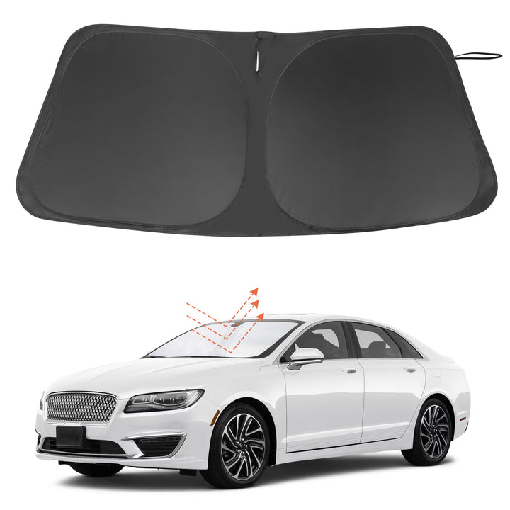 LHFLIVE front view of sun shade packaging showing fit for Lincoln MKZ