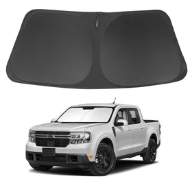 LHFLIVE front view of shade on Maverick windshield showing full coverage benefit