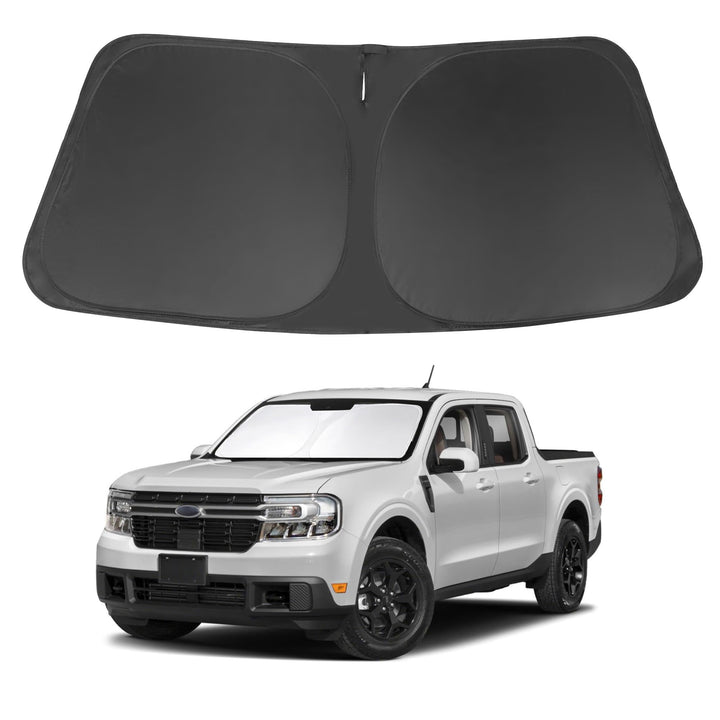 LHFLIVE front view of shade on Maverick windshield showing full coverage benefit