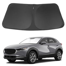 LHFLIVE front view of shade packaging showing custom-fit for Mazda CX-30
