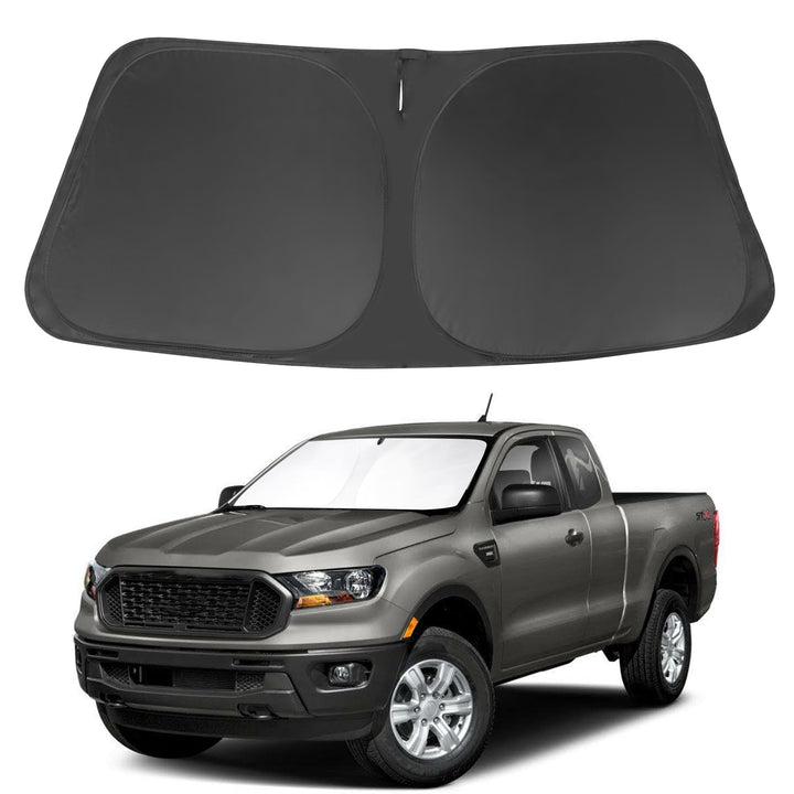 LHFLIVE front view of windshield shade showing perfect Ranger fit and sun protection