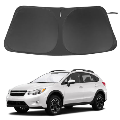 LHFLIVE front view on Crosstrek windshield showing precise fit and sun protection