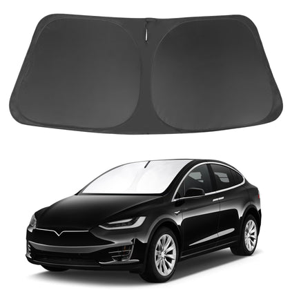 LHFLIVE front view of shade showing perfect Tesla Model X fit and sun protection