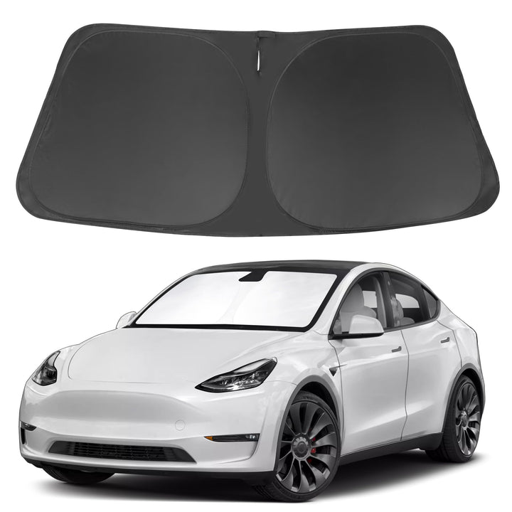 LHFLIVE front packaging showing custom-fit Model Y sun shade and benefits