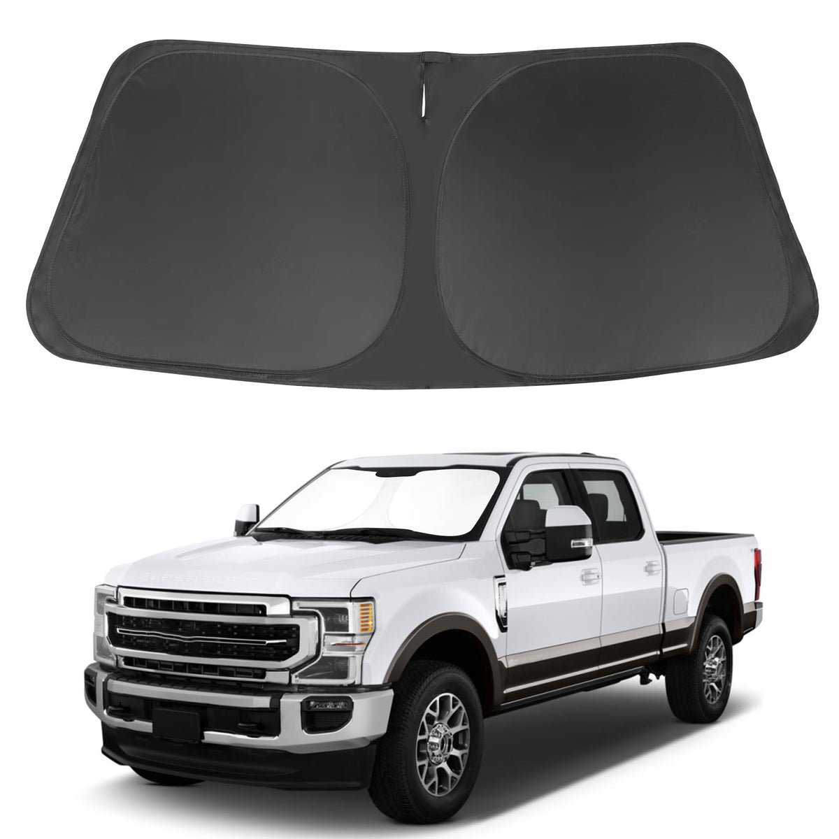 LHFLIVE front view of sun shade on windshield showing custom fit and protection