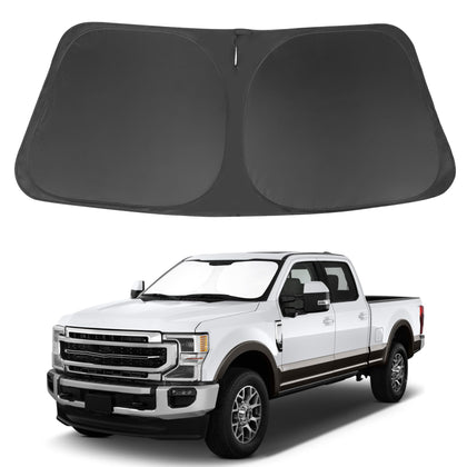 LHFLIVE front view of sun shade on windshield showing custom fit and protection