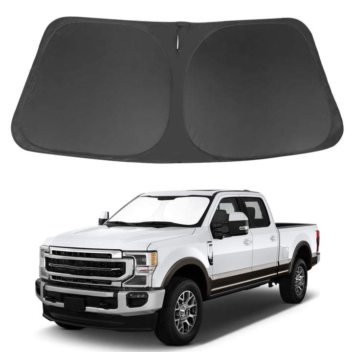 LHFLIVE front view of sun shade on windshield showing custom fit and protection