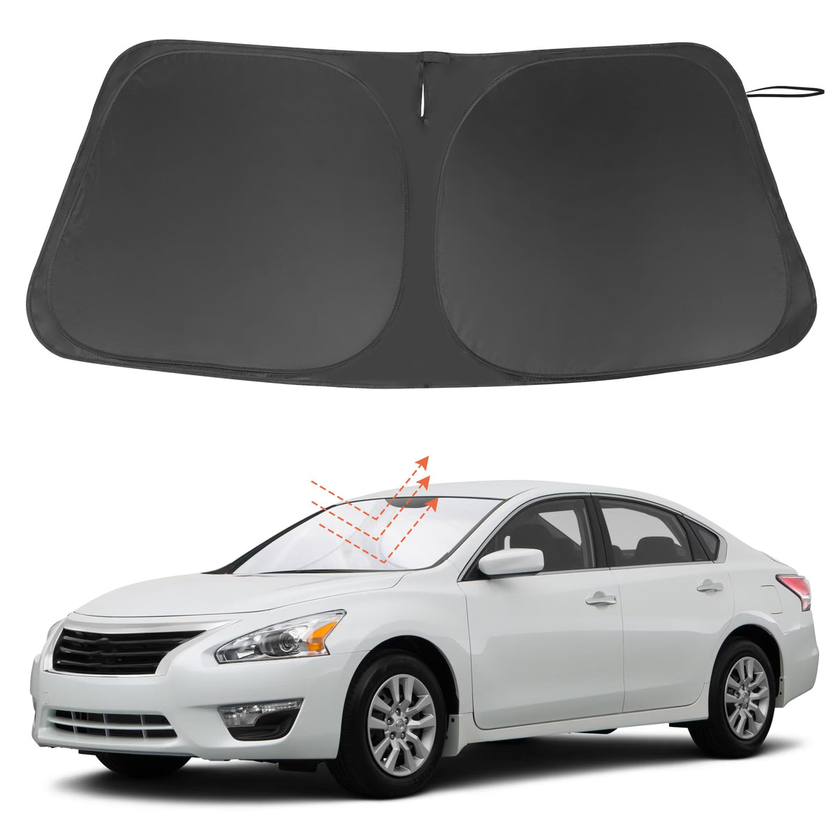 LHFLIVE front view of shade installed showing perfect Altima fit and sun protection