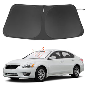 LHFLIVE front view of shade installed showing perfect Altima fit and sun protection