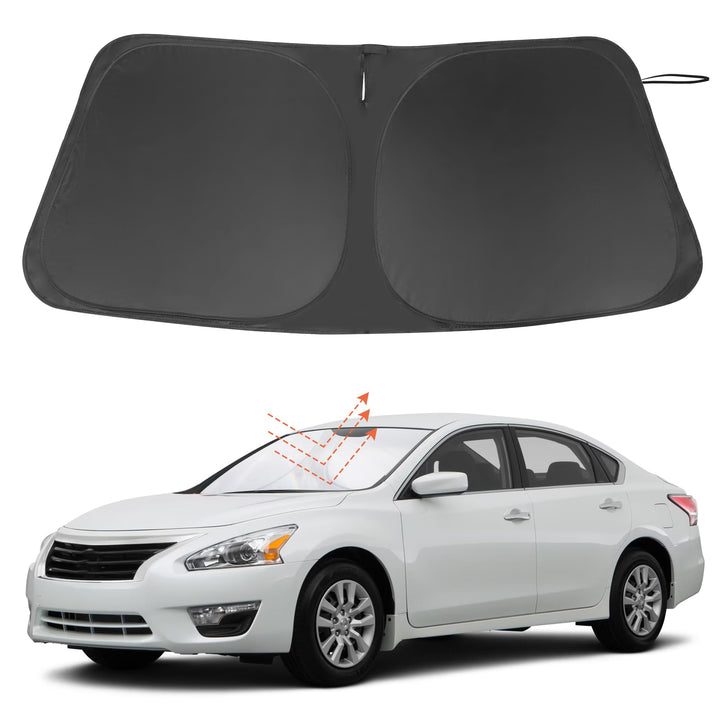 LHFLIVE front view of shade installed showing perfect Altima fit and sun protection