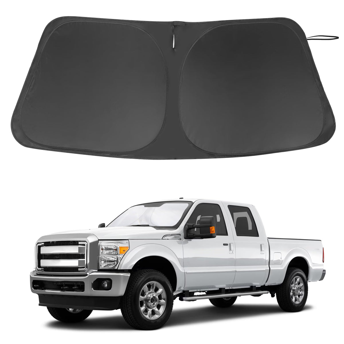 LHFLIVE front view of shade on windshield showing full coverage and protection