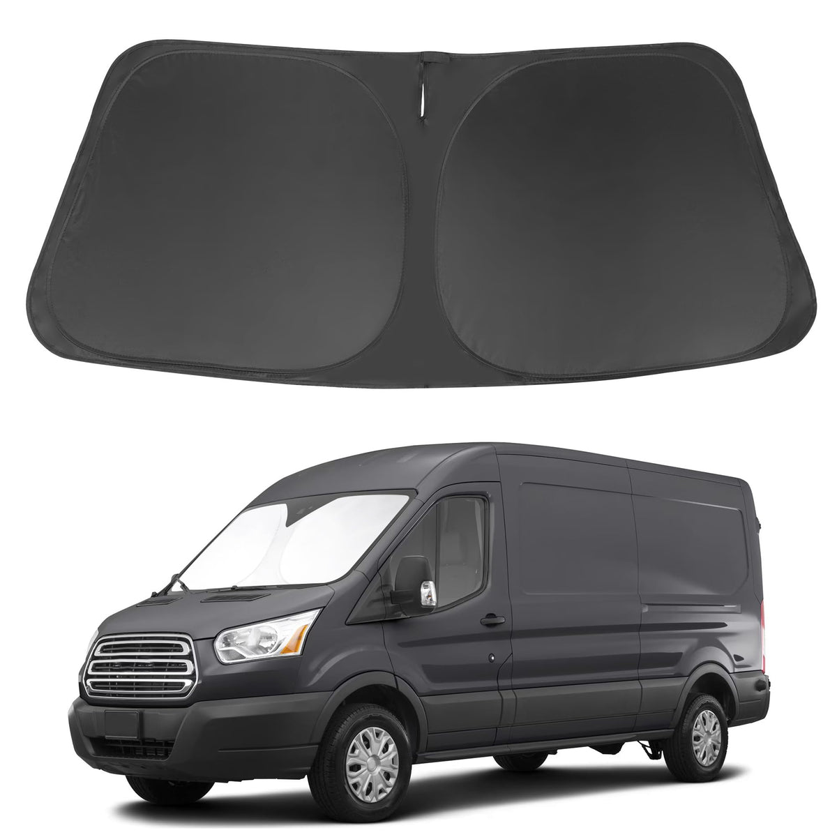 LHFLIVE front view of packaged windshield shade showing fit and protection
