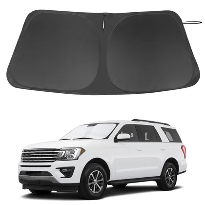 LHFLIVE front view of windshield sun shade showing full fit and protection benefits