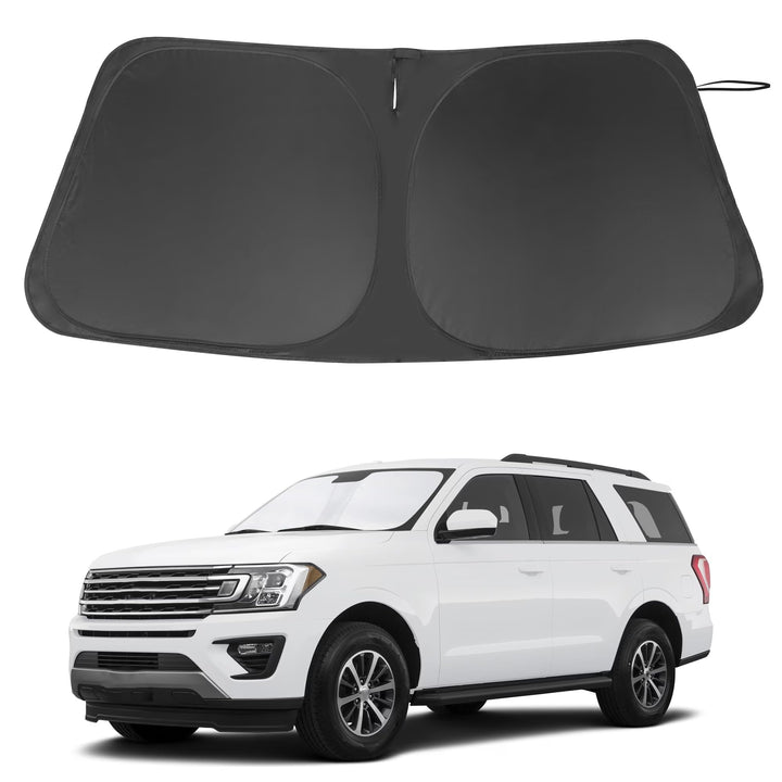 LHFLIVE front view of windshield sun shade showing full fit and protection benefits