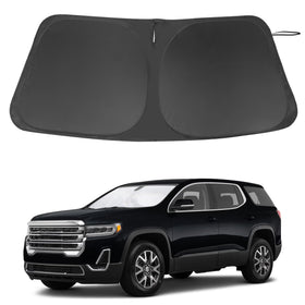 LHFLIVE front view of sun shade showing custom-fit for Acadia and clear protection